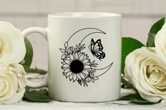 Floral Moon Svg, Butterfly on Flower Moon Svg, Sunflower Svg Product Image 5