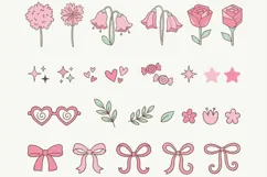 Pink Coquette Clipart PNG SVG, Floral Bows Hearts Sparkles Product Image 2