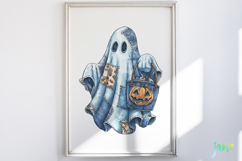 Retro Halloween Blue Denim Ghost Sublimation Clipart Product Image 5