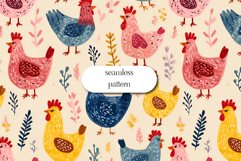 Cute Chicken Seamless Pattern Hand Painted Farm Hens Product Image 1