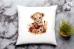 Cute Lion Cub Heart Floral Watercolor PNG Clipart Product Image 3
