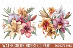 Watercolor Roses Clipart Bouquets, Watercolor Clipart Product Image 1