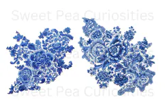 Blue Toile, Ephemera, PNG, Clipart, Junk Journal, flowers Product Image 2