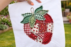 Patchwork Strawberry PNG, Vintage Cottagecore Summer Clipart Product Image 2