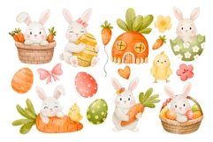 Watercolor Easter Bunny Clipart Set Product Image 3