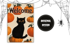 Cat Halloween Garden Flag, Welcome Garden Flag Template Product Image 2
