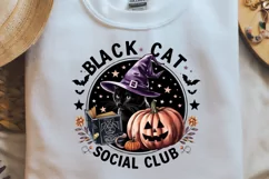 Vintage Halloween Witch Black Cat Social Club PNG Product Image 1