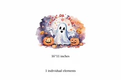 Trick or Treat, Halloween Lettering PNG, Ghost and Pumpkin Product Image 2