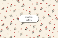 Red Berries and Pine Branch Seamless Winter Pattern Product Image 1