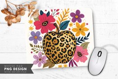 Leopard Print Apple with Flowers Mouse Pad PNG Product Image 1