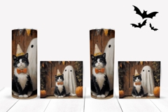 Vintage Halloween Cat Tumbler Wrap, Spooky Ghost Tumbler PNG Product Image 2