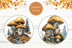 Mushroom House Car Coaster, Watercolor Mushroom Sublimation Product Image 2