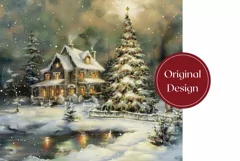 Christmas Village Tumbler Wrap, Christmas Tree Tumbler PNG Product Image 2