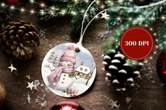 Christmas Round Ornament, Watercolor Snowman Ornament Design Product Image 2