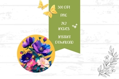 Purple Flowers Round Earrings PNG, Floral Earrings Product Image 2