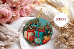 Christmas Presents Ornament Design, Winter Round Ornament Product Image 2