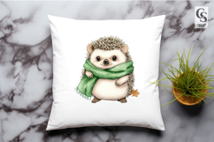Cute Hedgehog Green Scarf Clipart Sublimation PNG Product Image 2