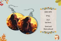Girl in Sunflowers Round Earrings Design, Fall Earrings Product Image 2