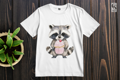Watercolor Raccoon hold cupcake clipart sublimation png Product Image 2