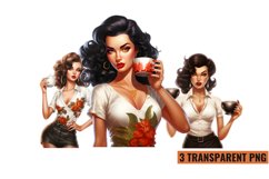 Vintage Pin Up Latin Coffee Girl Clipart, PNG Product Image 1