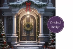 Christmas Door Tumbler Wrap, Christmas Wreath Sublimation Product Image 2
