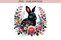 Black rabbit with flowers png design for T-shirts Product Image 2