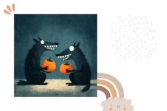 Black Wolf Pillow, Pumpkins Pillowcase, Fall Pillow PNG Product Image 2