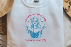 Retro Girl Quotes Glitter-wine and anxiety PNG Sublimation Product Image 1