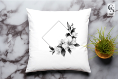 Black White Floral Minimal Frame Clipart Sublimation PNG Product Image 3