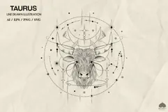 Taurus Zodiac sign line drawing Svg Png Eps Product Image 2