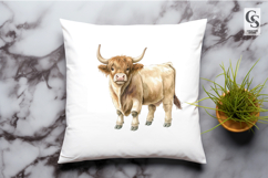 Cute Highland Cow Watercolor Farm Animal Clipart PNG Product Image 3