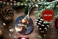 Santa Claus Round Ornament, Christmas Chimney Ornament PNG Product Image 2