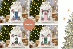 Watercolor Winter Door Santa Sack, Christmas Door PNG Product Image 2