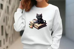 Watercolor Black Cat Book Coffee Clipart, Watercolor Clipart Product Image 2