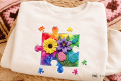 Autism Puzzle Floral PNG, Autism Awareness Puzzle Floral PNG Product Image 2