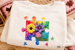 Autism Puzzle Floral PNG, Autism Awareness Puzzle Floral PNG Product Image 2