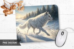 Majestic White Wolf in a Sparkling Meadow Mouse Pad PNG Product Image 1
