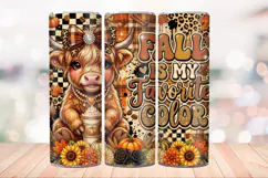 Fall Highland Cow 20 OZ Skinny Tumbler Wrap Sublimation Png. Product Image 2