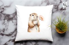 Cute Prairie Dog Holding Flower Clipart Sublimation PNG Product Image 3