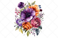 Watercolor Purple Floral Bouquet Clipart Bundle, Transparent Product Image 2