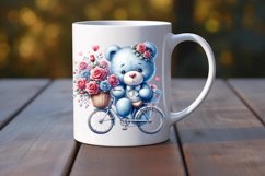 Cute Bear Bicycle Blue Flowers Clipart Product Image 2