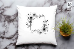 Black White Floral Frame Watercolor Clipart Sublimation PNG Product Image 3