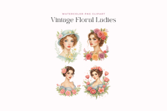 Watercolor Vintage Floral Ladies Clipart Product Image 2