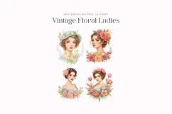 Watercolor Vintage Floral Ladies Clipart Product Image 2