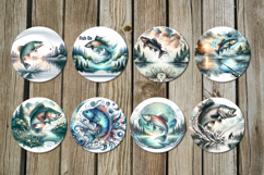Fish On | Fishing Round earring sublimation design bundle Product Image 2