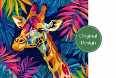 Giraffe Tumbler Wrap, Neon Tropical Leaves Tumbler Template Product Image 2