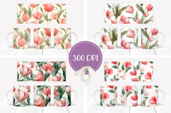 Pink Tulips Mug Wrap Designs, Flowers Mug Sublimation Product Image 2
