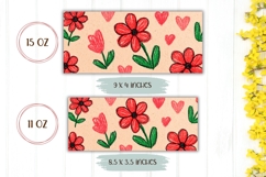 Cartoon Love Hearts Mug Wrap, Flowers Mug Template Product Image 2