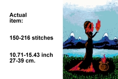 Witch fire goddess cross stitch pattern, flame spirit blue Product Image 2