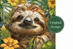 Sloth Tumbler Wrap Design, Tropical Flowers Tumbler Template Product Image 2